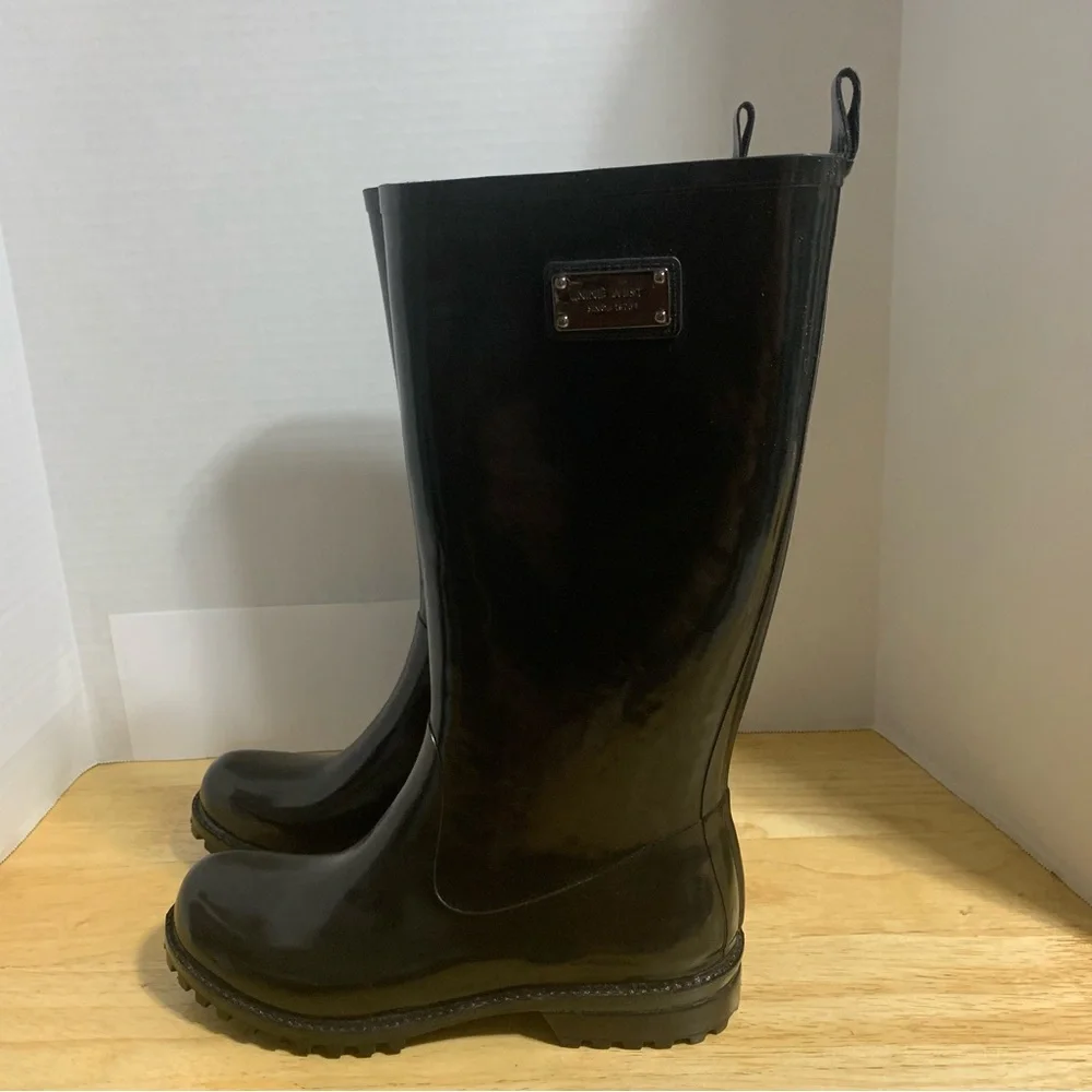 Nine West Women's Boots Black‎ Rubber Rain Knee High Boots Size 7M
